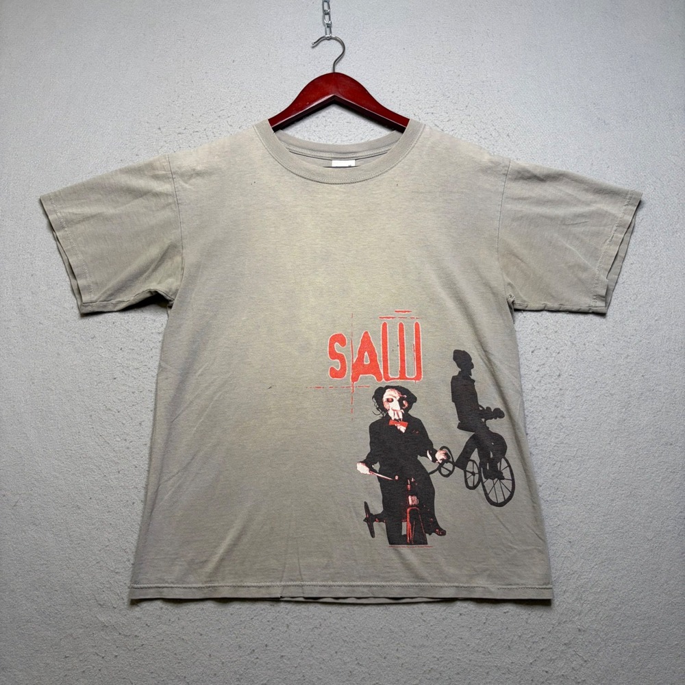 Anvil Saw Movie Graphic Tee Mens Medium Gray Vintage Distressed Jigsaw‎ Puppet